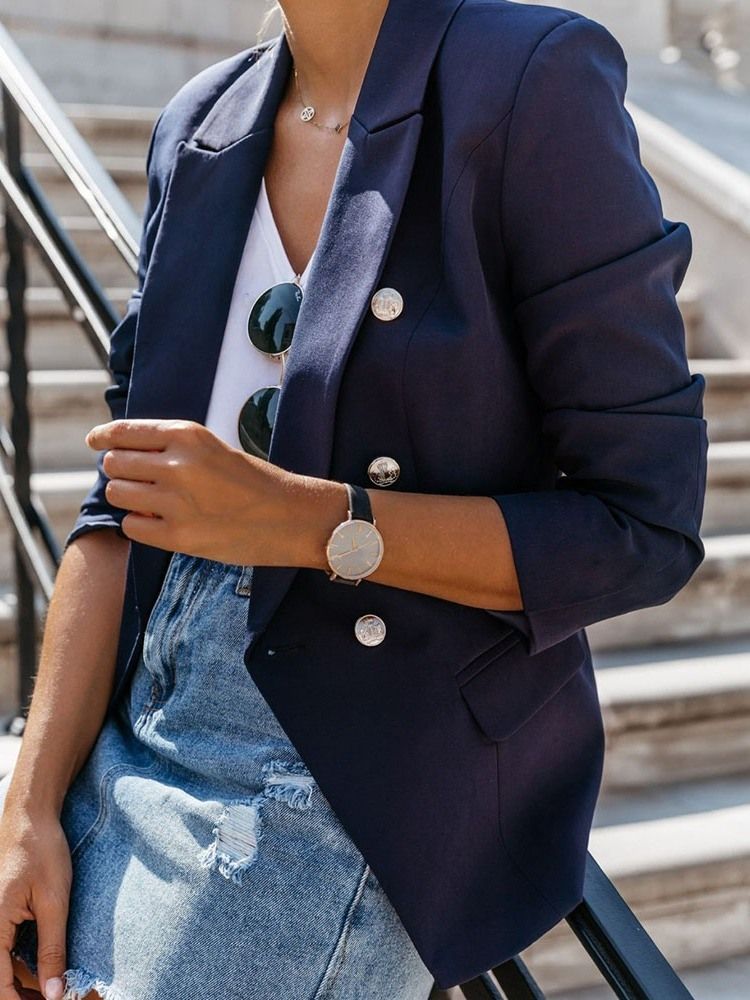 Blazer Décontracté Mi-long Régulier À Manches Trois-quarts Pour Femmes