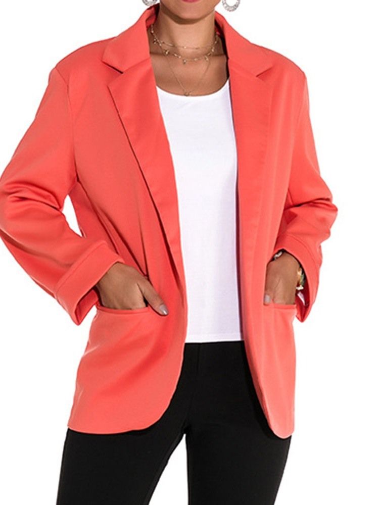 Blazer Décontracté Mi-long Uni À Manches Longues Pour Femmes