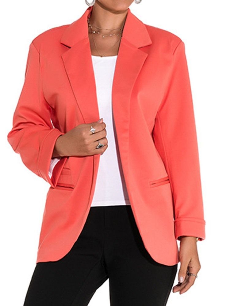 Blazer Décontracté Mi-long Uni À Manches Longues Pour Femmes