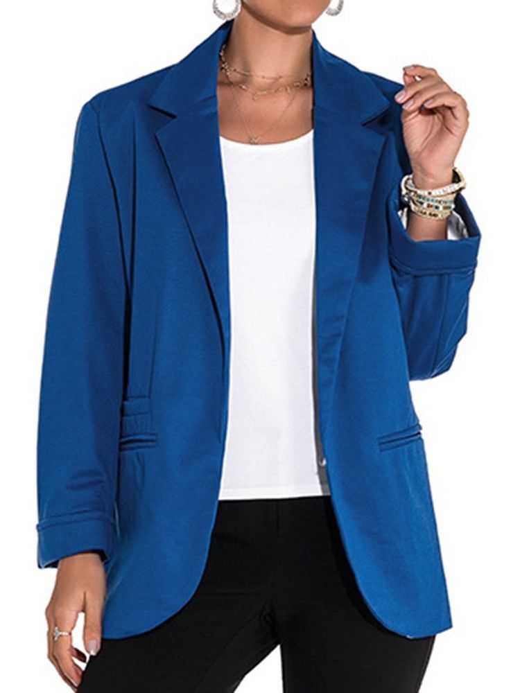 Blazer Décontracté Mi-long Uni À Manches Longues Pour Femmes