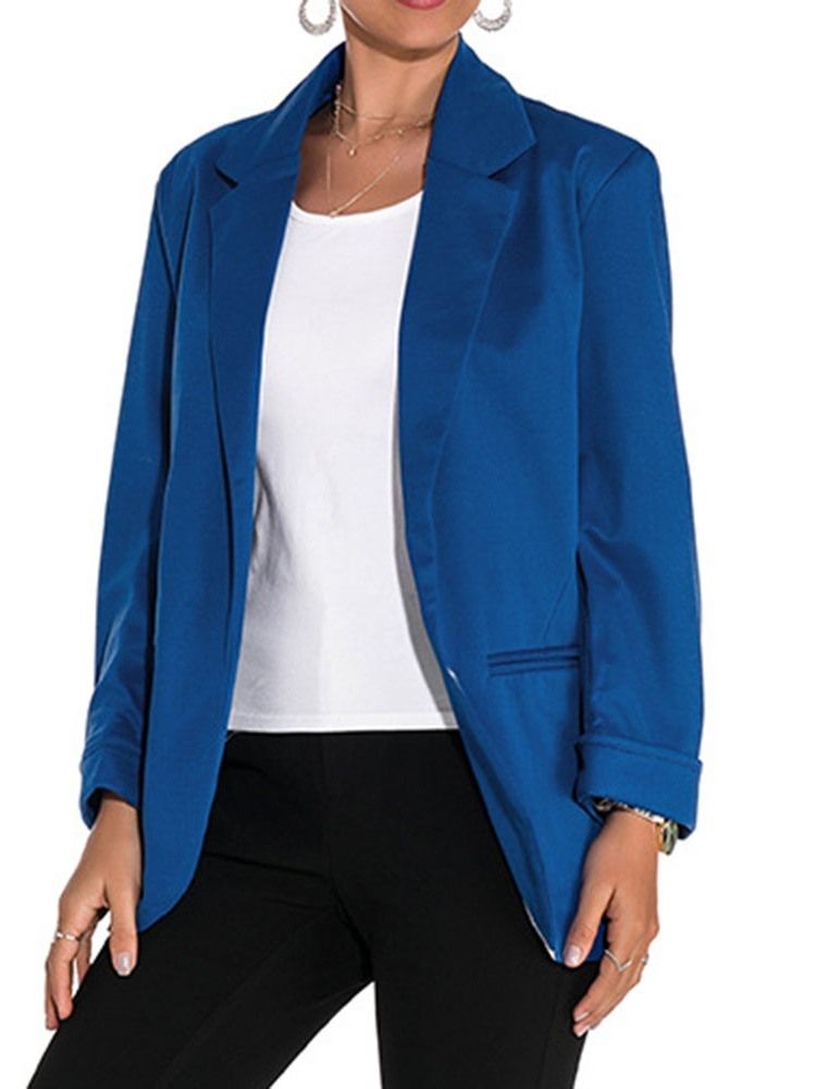 Blazer Décontracté Mi-long Uni À Manches Longues Pour Femmes