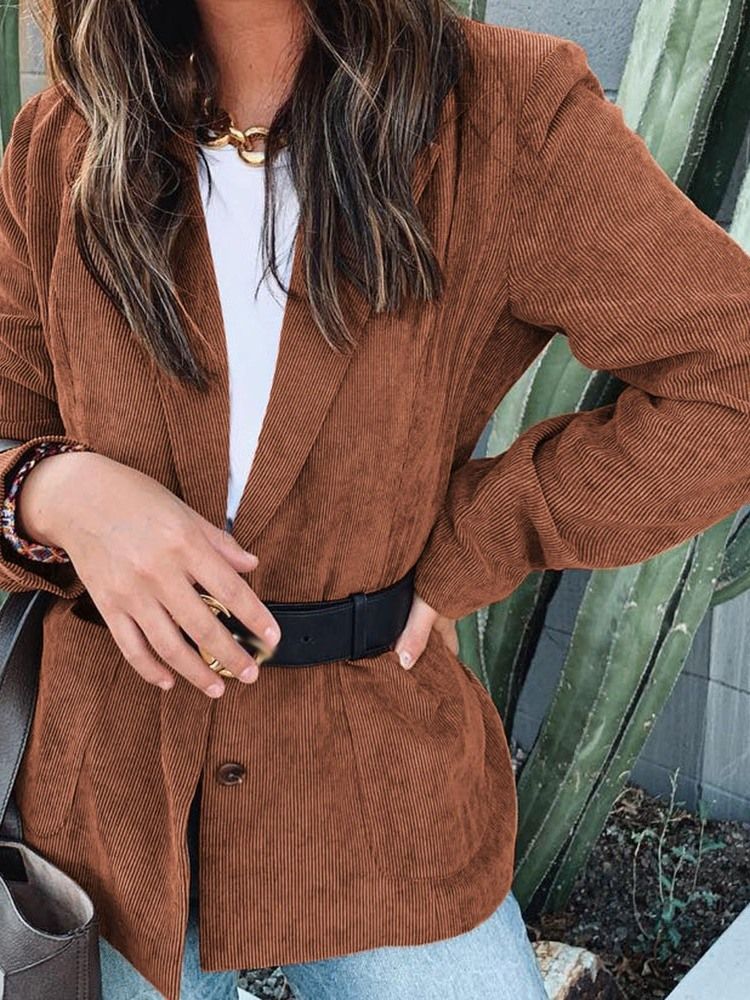 Blazer Décontracté Mi-long Uni À Manches Longues Pour Femmes