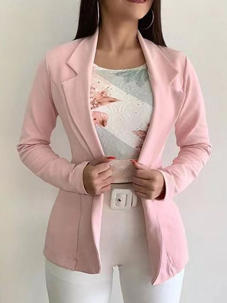 Blazer Décontracté Standard À Manches Longues Et À Revers Crantés Pour Femmes