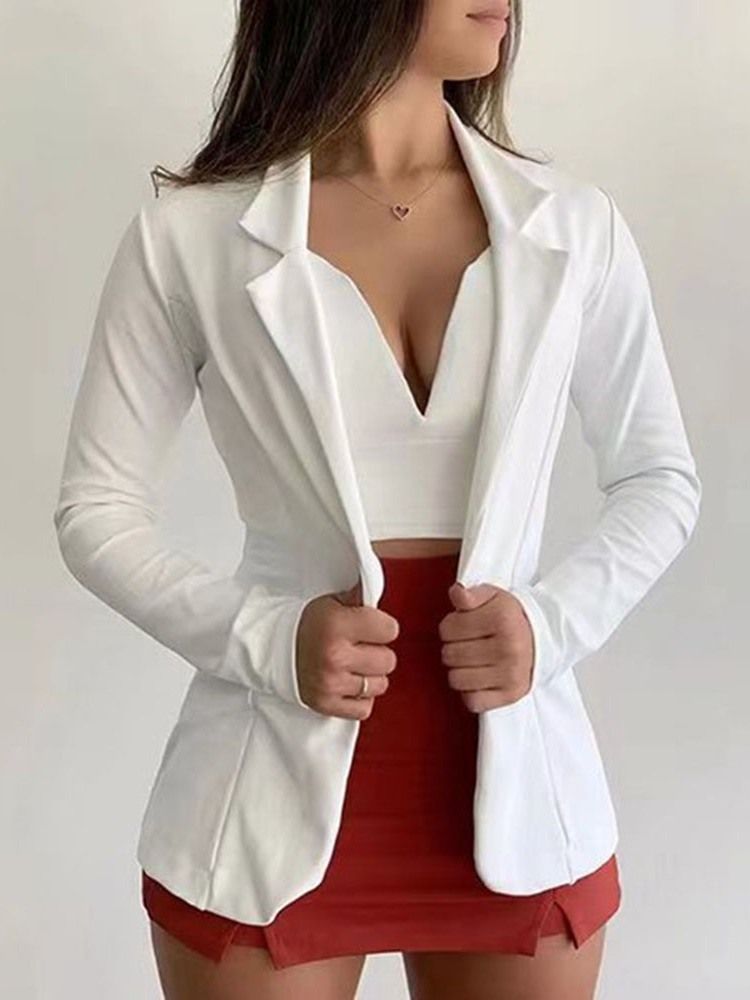 Blazer Décontracté Standard À Manches Longues Et À Revers Crantés Pour Femmes