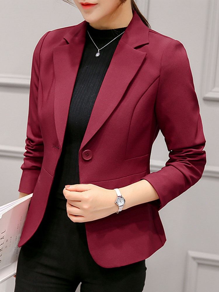 Blazer Décontracté Uni À Un Bouton À Manches Longues Pour Femmes