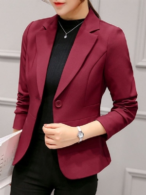 Blazer Décontracté Uni À Un Bouton À Manches Longues Pour Femmes