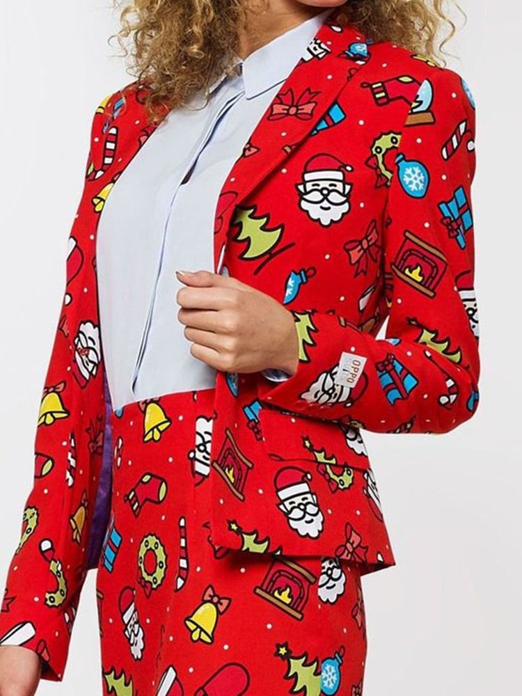 Blazer Pour Femme Décontracté À Un Bouton À Manches Longues De Dessin Animé Standard De Noël