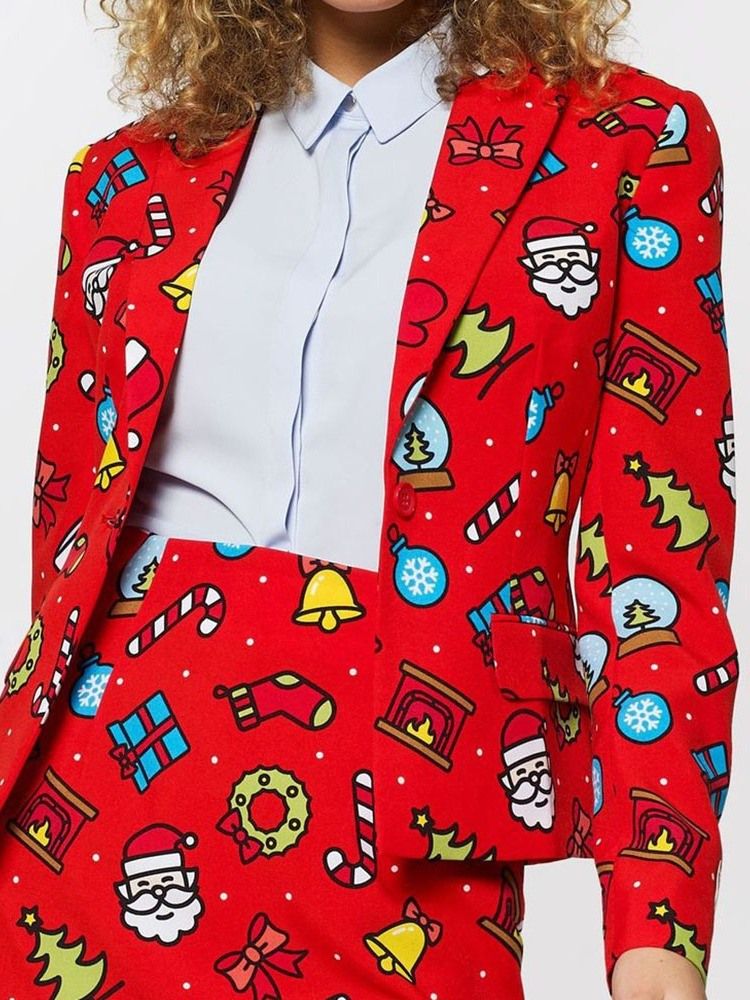 Blazer Pour Femme Décontracté À Un Bouton À Manches Longues De Dessin Animé Standard De Noël