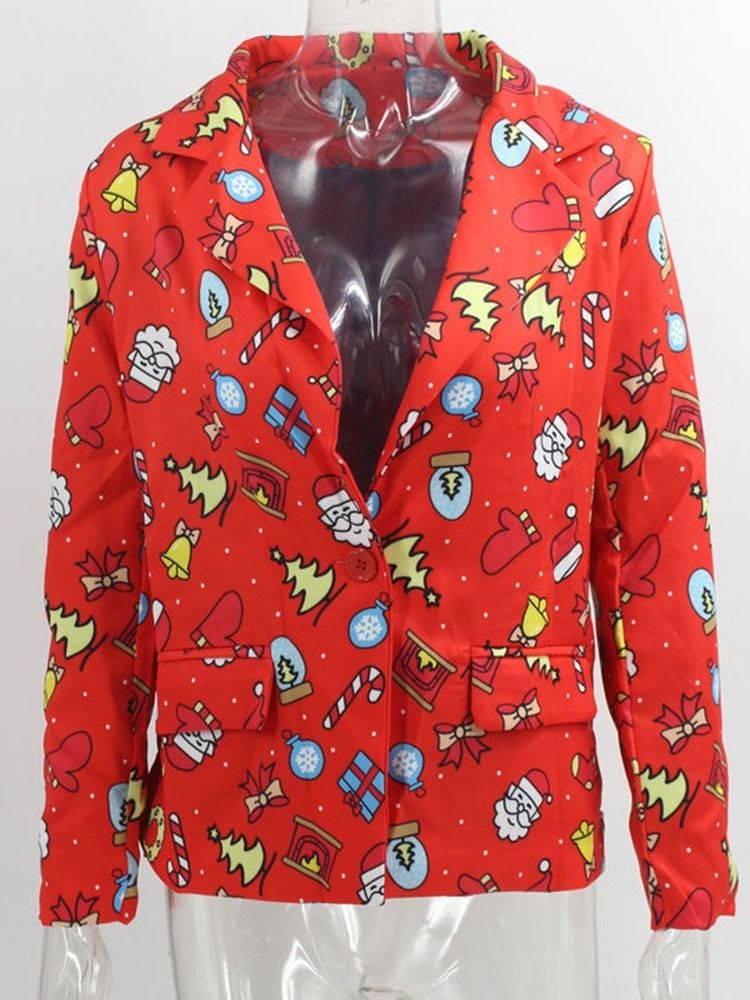 Blazer Pour Femme Décontracté À Un Bouton À Manches Longues De Dessin Animé Standard De Noël