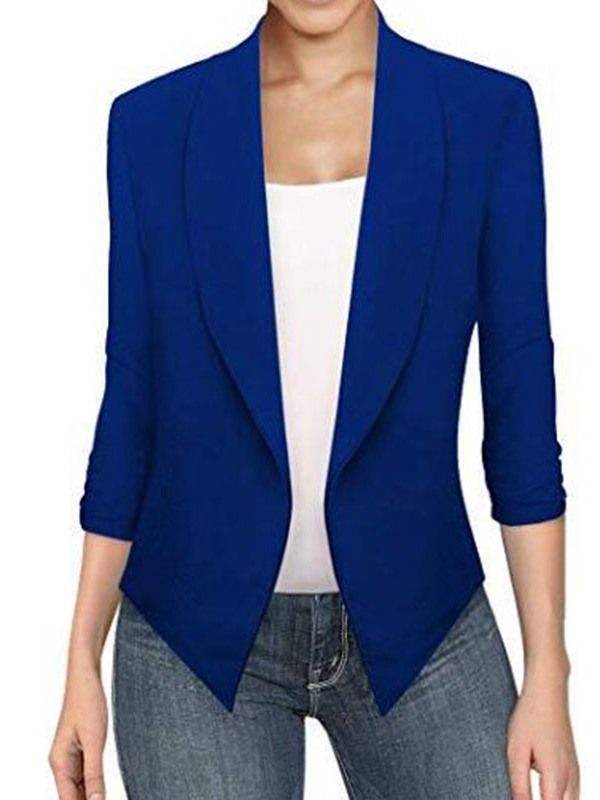 Blazer Pour Femme Uni À Manches Longues Et Revers Asymétrique Pour Femme