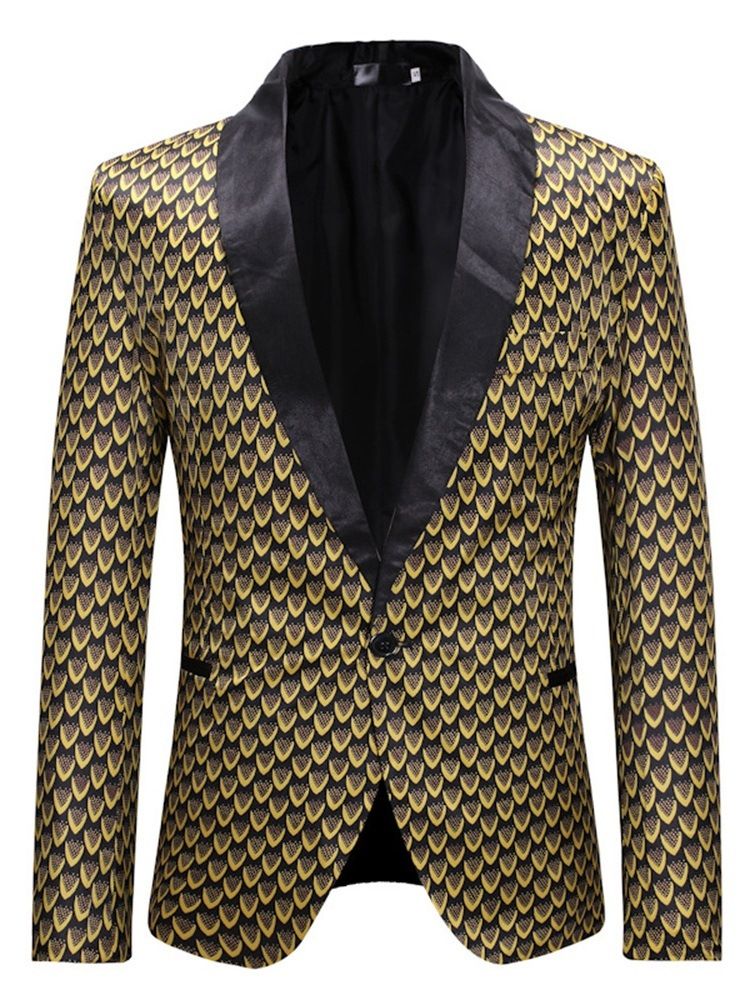 Blazer Pour Homme À Un Bouton Et Imprimé Géométrique Doré