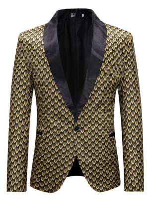 Blazer Pour Homme À Un Bouton Et Imprimé Géométrique Doré