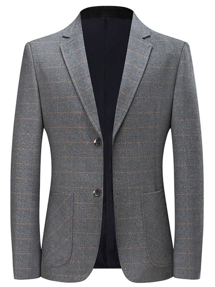 Blazer Pour Hommes À Carreaux Et À Revers Crantés