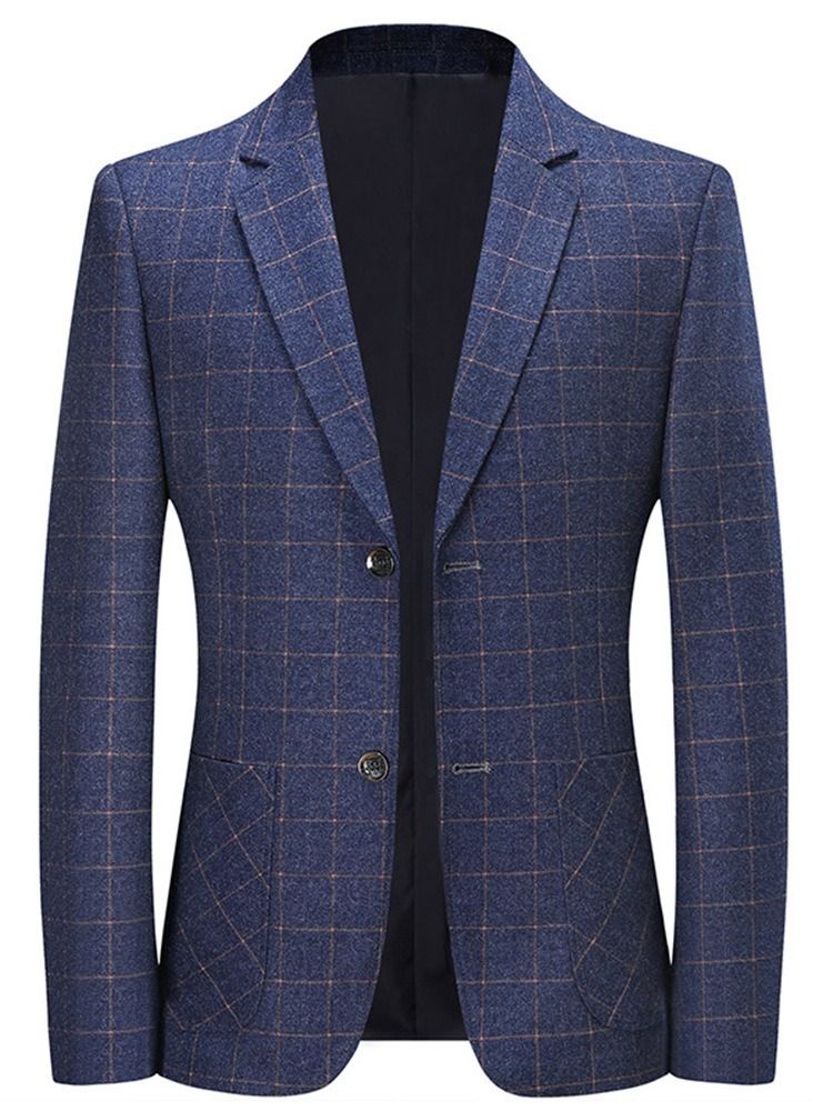 Blazer Pour Hommes À Carreaux Et À Revers Crantés