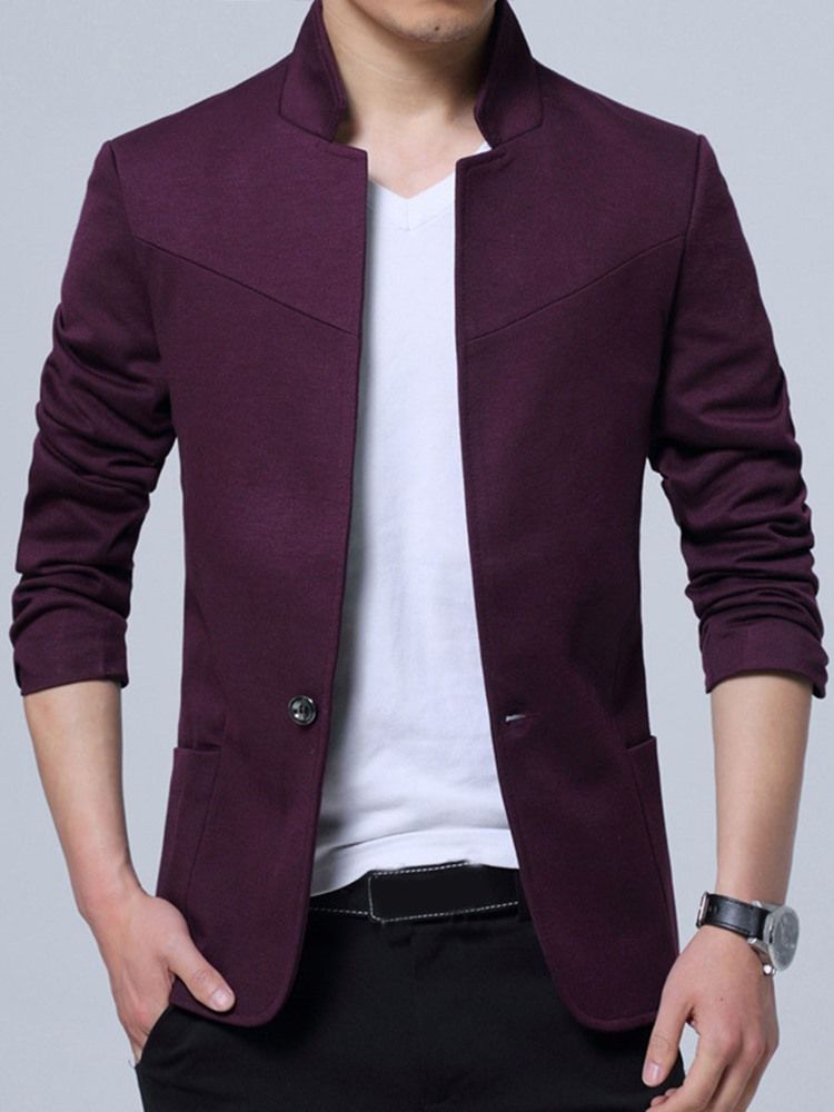 Blazer Pour Hommes À Col Montant De Couleur Unie