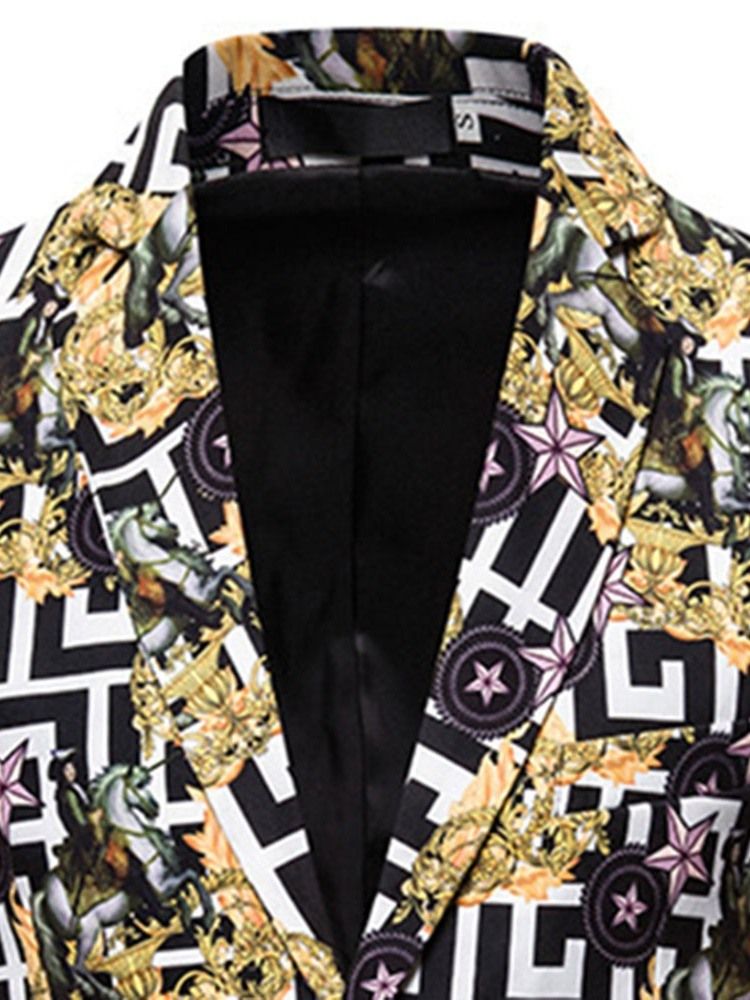 Blazer Pour Hommes À Imprimé Floral Et Revers Crantés