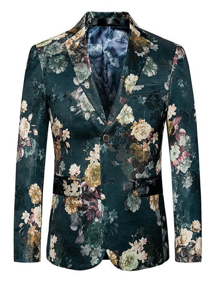 Blazer À Imprimé Floral Vert Grande Taille Pour Hommes