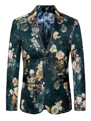 Blazer À Imprimé Floral Vert Grande Taille Pour Hommes