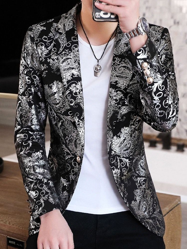 Blazer De Loisirs Pour Hommes À Imprimé Floral Et À Revers Crantés