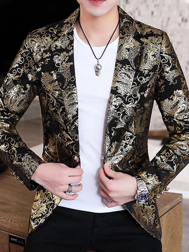 Blazer De Loisirs Pour Hommes À Imprimé Floral Et À Revers Crantés