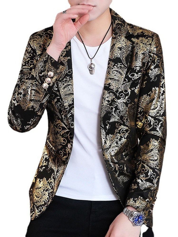 Blazer De Loisirs Pour Hommes À Imprimé Floral Et À Revers Crantés