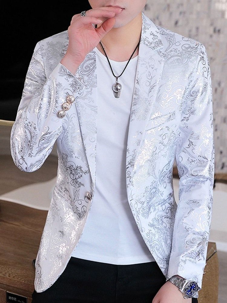 Blazer De Loisirs Pour Hommes À Imprimé Floral Et À Revers Crantés