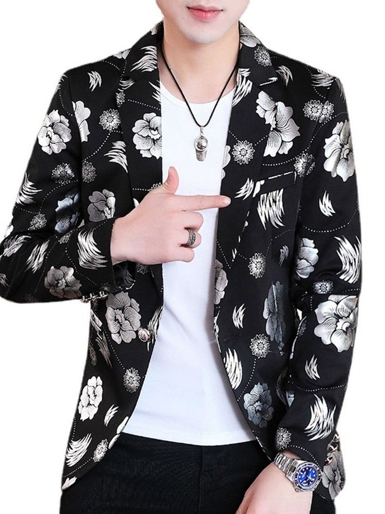 Blazer De Loisirs Pour Hommes À Imprimé Floral Et À Revers Crantés