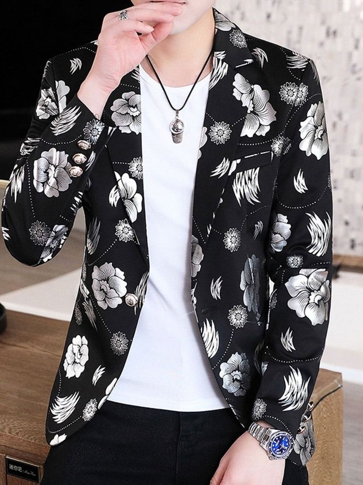 Blazer De Loisirs Pour Hommes À Imprimé Floral Et À Revers Crantés