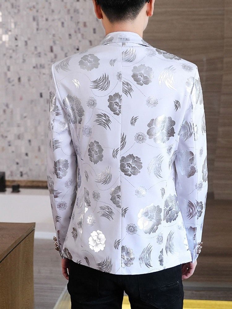 Blazer De Loisirs Pour Hommes À Imprimé Floral Et À Revers Crantés