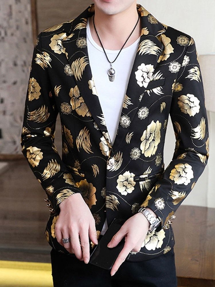 Blazer De Loisirs Pour Hommes À Imprimé Floral Et À Revers Crantés