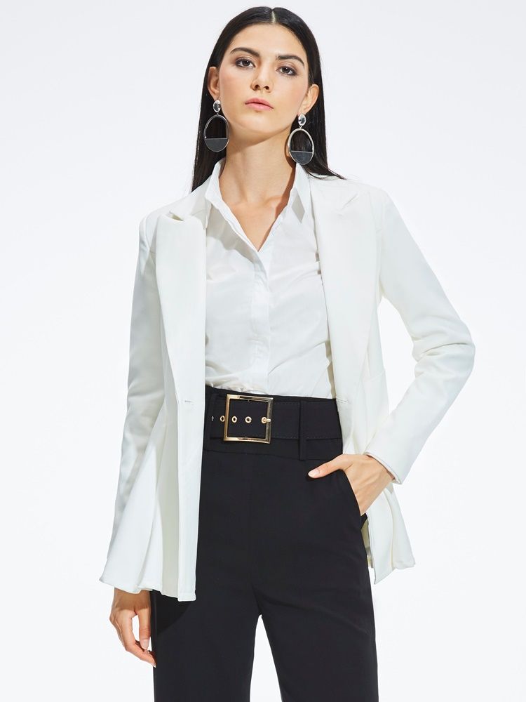 Blazer Mi-long Uni À Revers Cranté Pour Femme