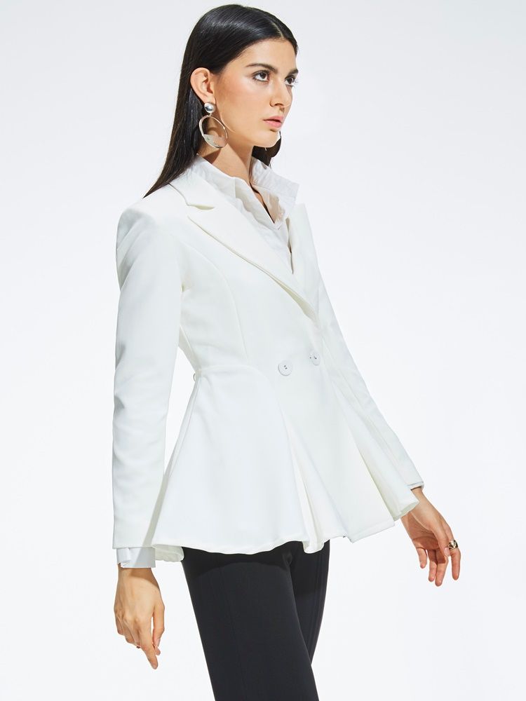 Blazer Mi-long Uni À Revers Cranté Pour Femme