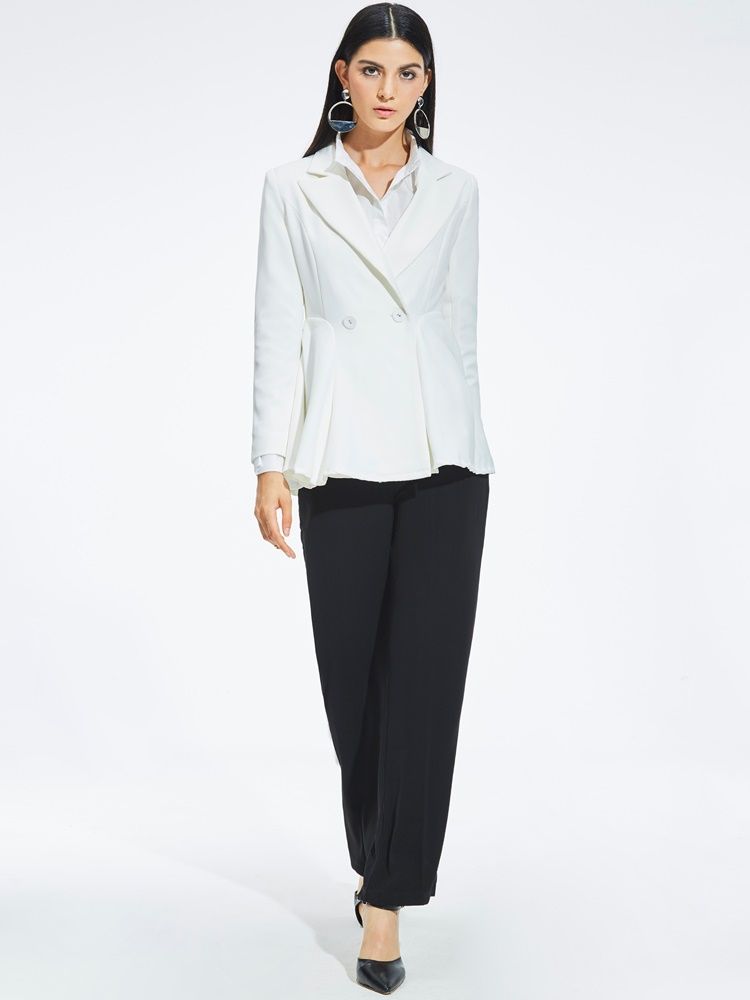 Blazer Mi-long Uni À Revers Cranté Pour Femme