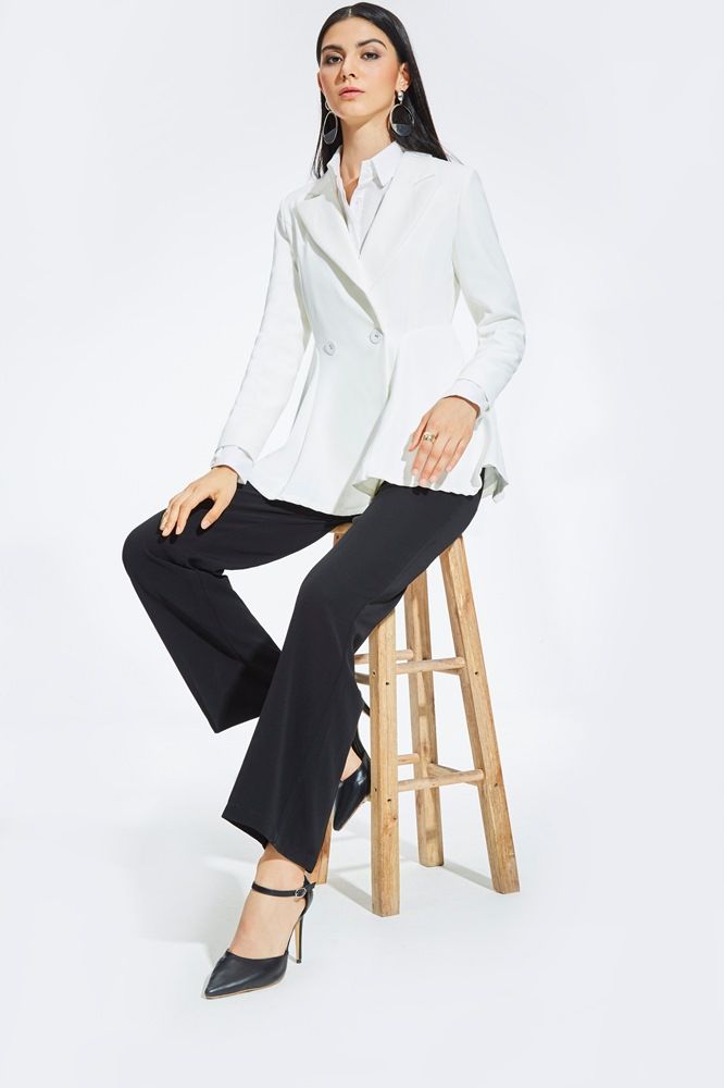 Blazer Mi-long Uni À Revers Cranté Pour Femme