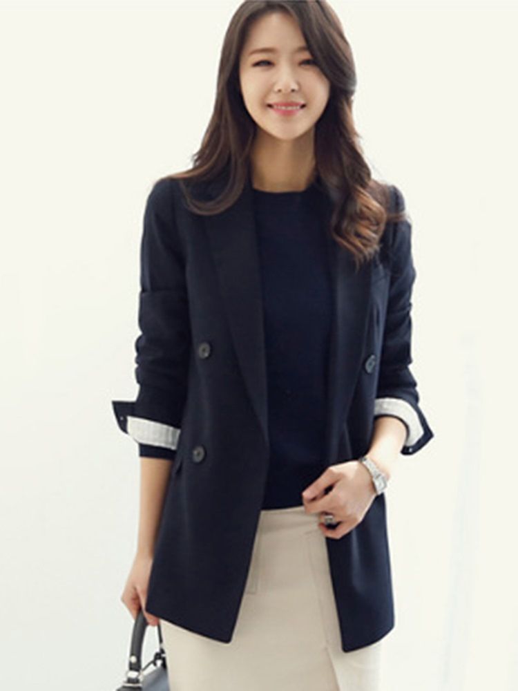 Blazer Mi-long Uni À Revers Cranté Pour Femme