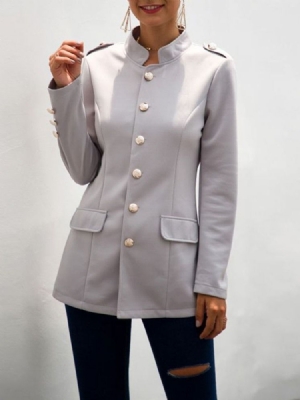 Blazer Uni À Manches Longues Et Col Montant Pour Femme