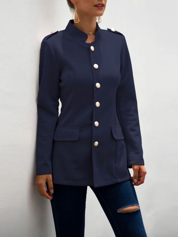 Blazer Uni À Manches Longues Et Col Montant Pour Femme