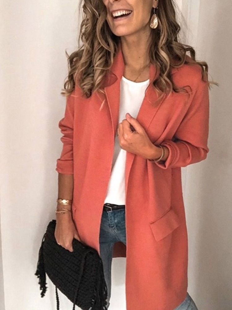 Blazer Uni À Manches Longues Et Revers Crantés Pour Femmes