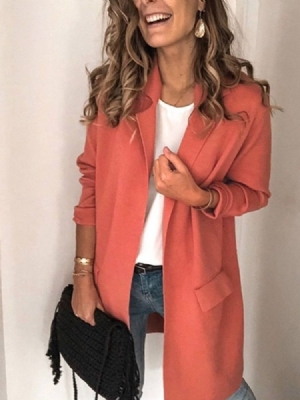 Blazer Uni À Manches Longues Et Revers Crantés Pour Femmes