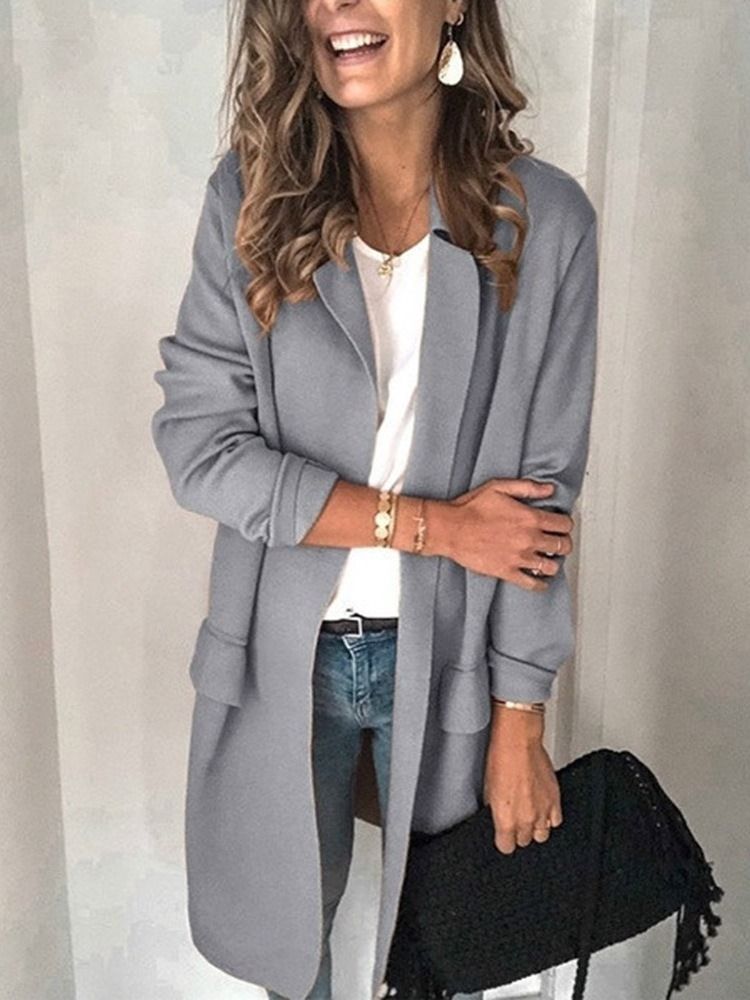 Blazer Uni À Manches Longues Et Revers Crantés Pour Femmes