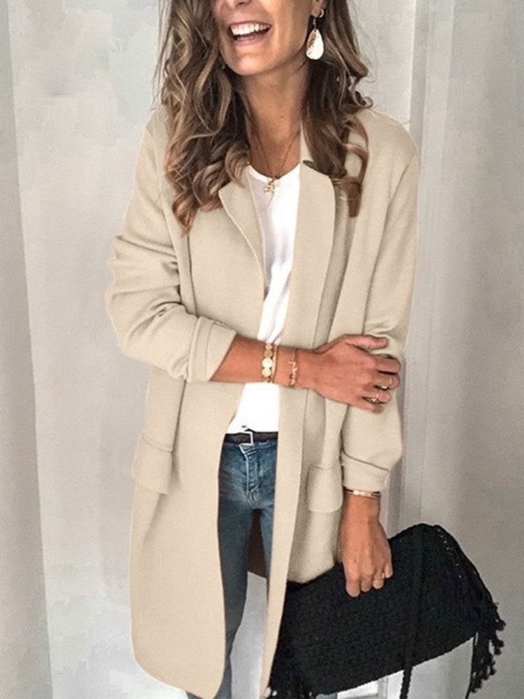 Blazer Uni À Manches Longues Et Revers Crantés Pour Femmes