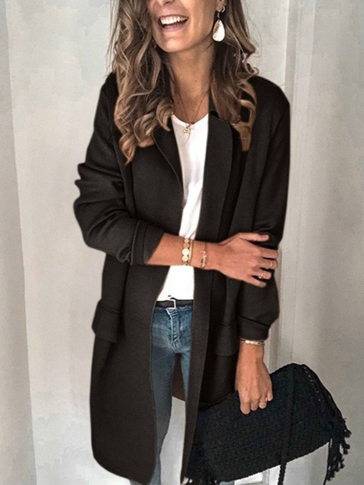 Blazer Uni À Manches Longues Et Revers Crantés Pour Femmes