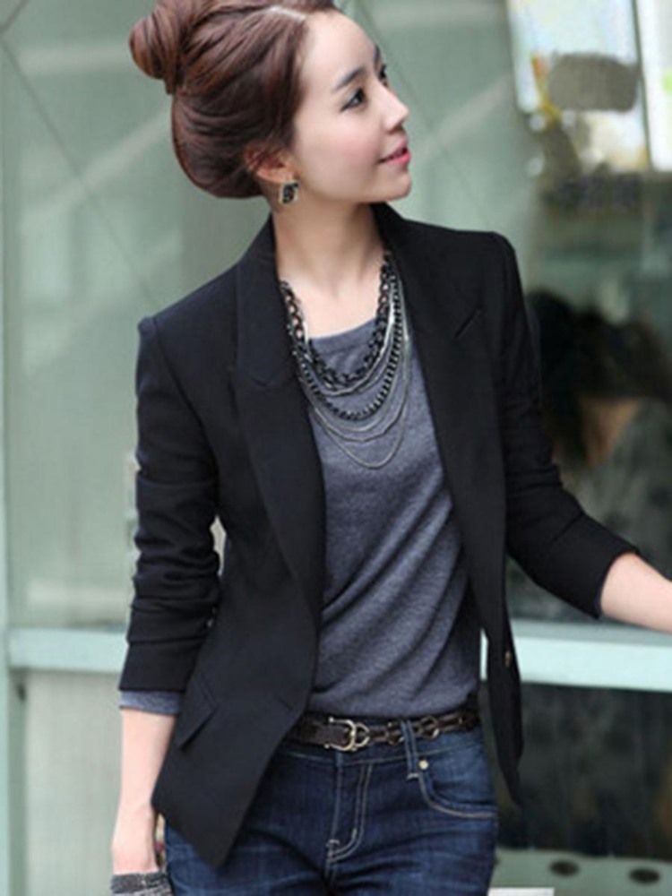 Blazer Uni À Un Bouton Et Revers Cranté Pour Femme