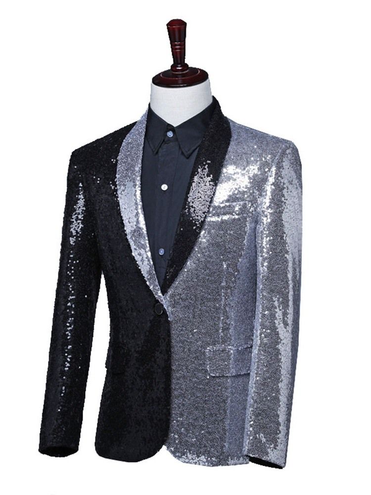 Bouton De Bloc De Couleur Mode Polyester Costumes De Scène Blazers Pour Hommes