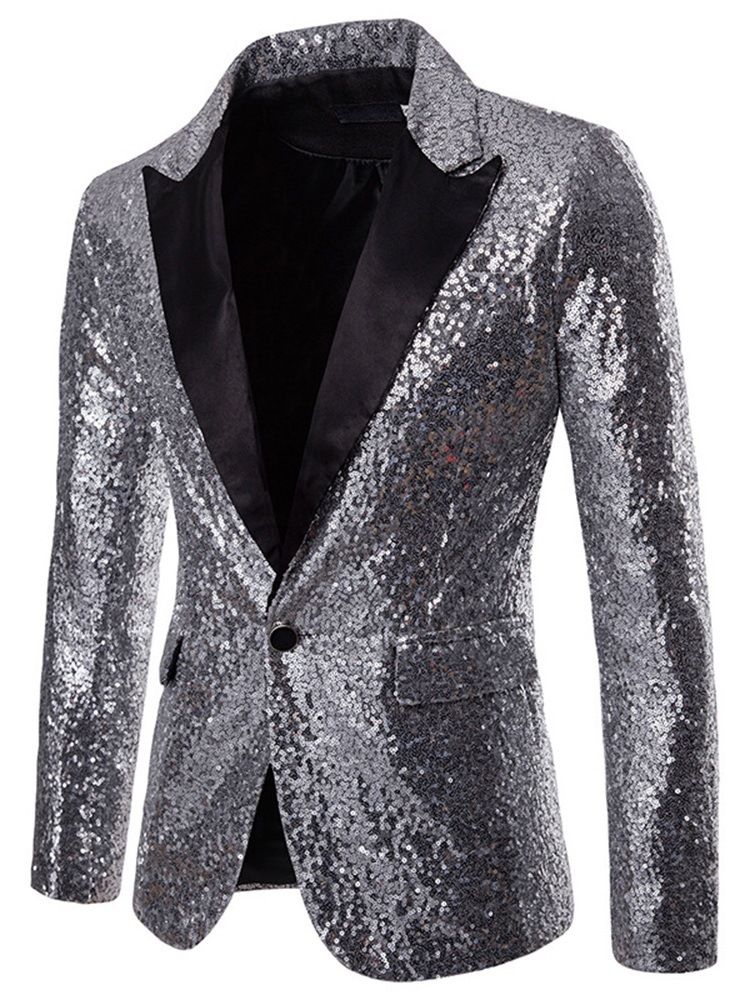 Paillettes Unies Revers Cranté Costume De Blazer De Smoking Pour Homme