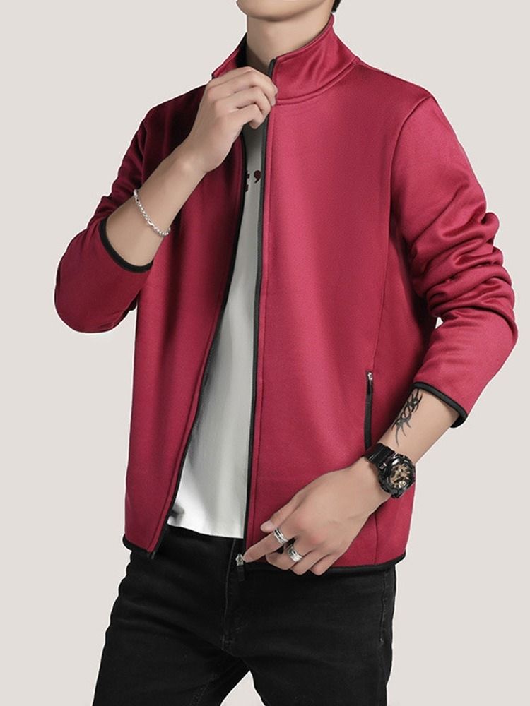 Zipper Col Montant Color Block Printemps Veste Européenne Pour Hommes