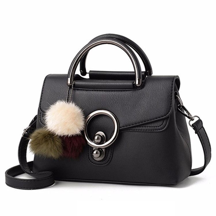 Sac À Bandoulière Avec Pendentif Boule En Peluche De Couleur Unie