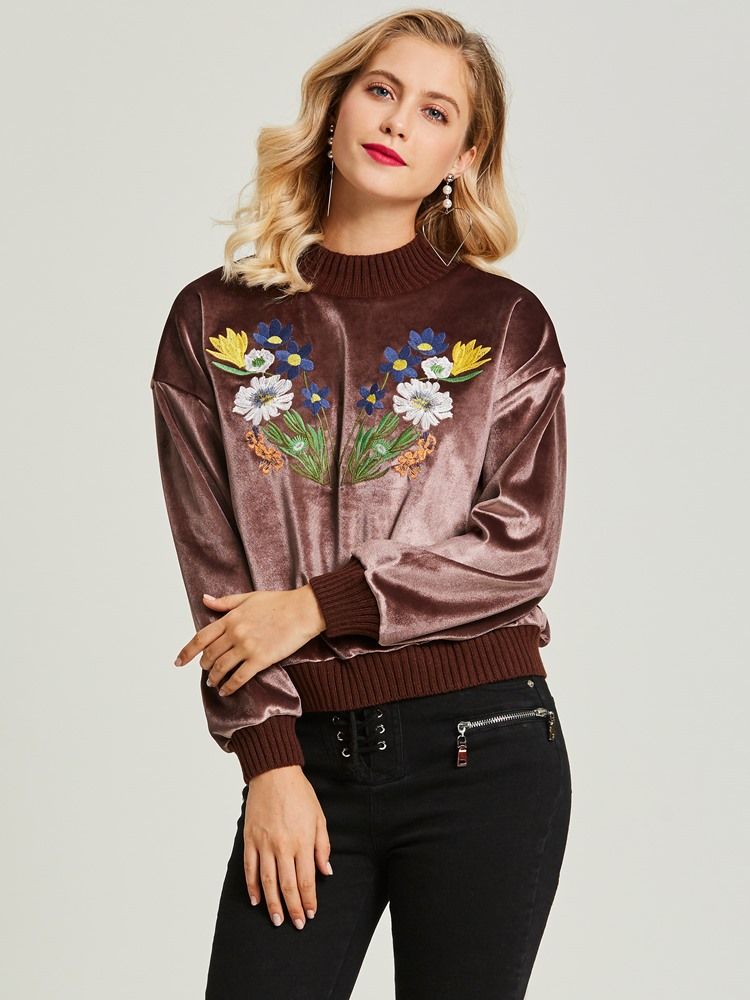 Pull À Capuche Brodé À Fleurs À Col Rond Pour Femme