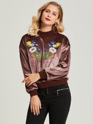 Pull À Capuche Brodé À Fleurs À Col Rond Pour Femme