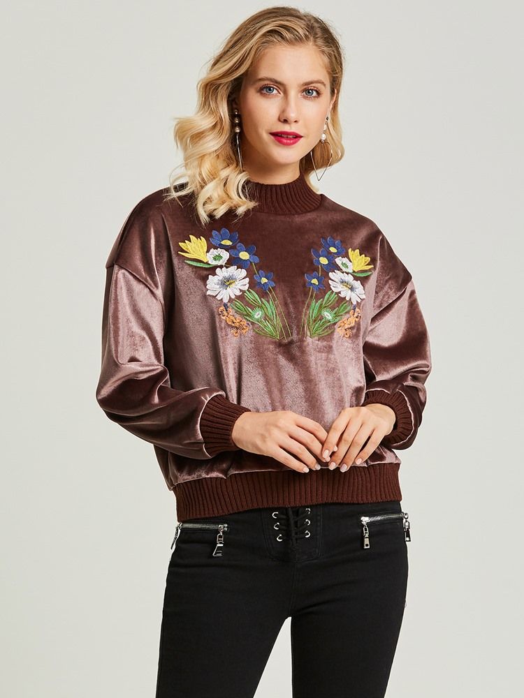 Pull À Capuche Brodé À Fleurs À Col Rond Pour Femme